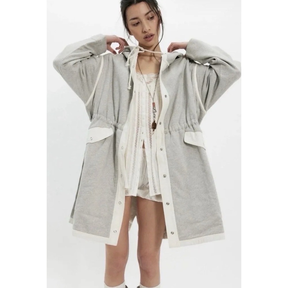 NWT Free People Oversized Margo Hooded Cardigan Jacket Heather Gray XL Cotton